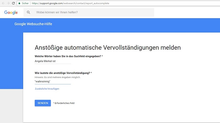 Automatische Ergänzung in Google Search zu „Angela Merkel“