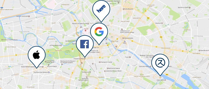 Berliner Karte mit Logos wichtiger Anbieter auf dem Local SEO Markt