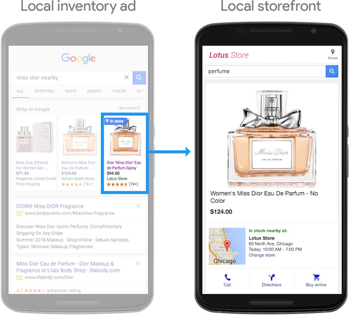 So sieht das aus: Local Inventory Ad von Google und Local Storefront (Copyright @Google)